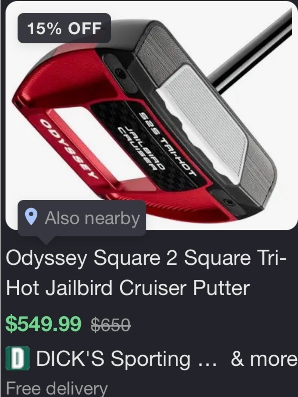 Odyssey Jailbird Square to Square Putter - Brand New